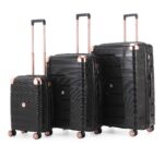 סט מזוודות קשיחות בלתי שבירות יוקרתי 3 יח' 31/27/19 Swiss Voyager Amsterdam בצבע שחור כולל תיק איפור מתנה – תמונה 2