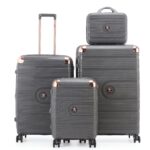 סט מזוודות קשיחות בלתי שבירות יוקרתי 3 יח' 31/27/19 Swiss Voyager Amsterdam בצבע אפור כולל תיק איפור מתנה