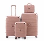 סט מזוודות קשיחות בלתי שבירות יוקרתי 3 יח' 31/27/19 Swiss Voyager Amsterdam בצבע רוז גולד כולל תיק איפור מתנה