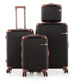 סט מזוודות קשיחות יוקרתי בצבע שחור 3 יח` |30|26|20 אינץ' Swiss Toronto ותיק איפור מתנה