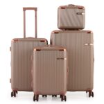 סט מזוודות קשיחות יוקרתי בצבע שמפנייה 3 יח` |30|26|20 אינץ' Swiss Toronto ותיק איפור מתנה