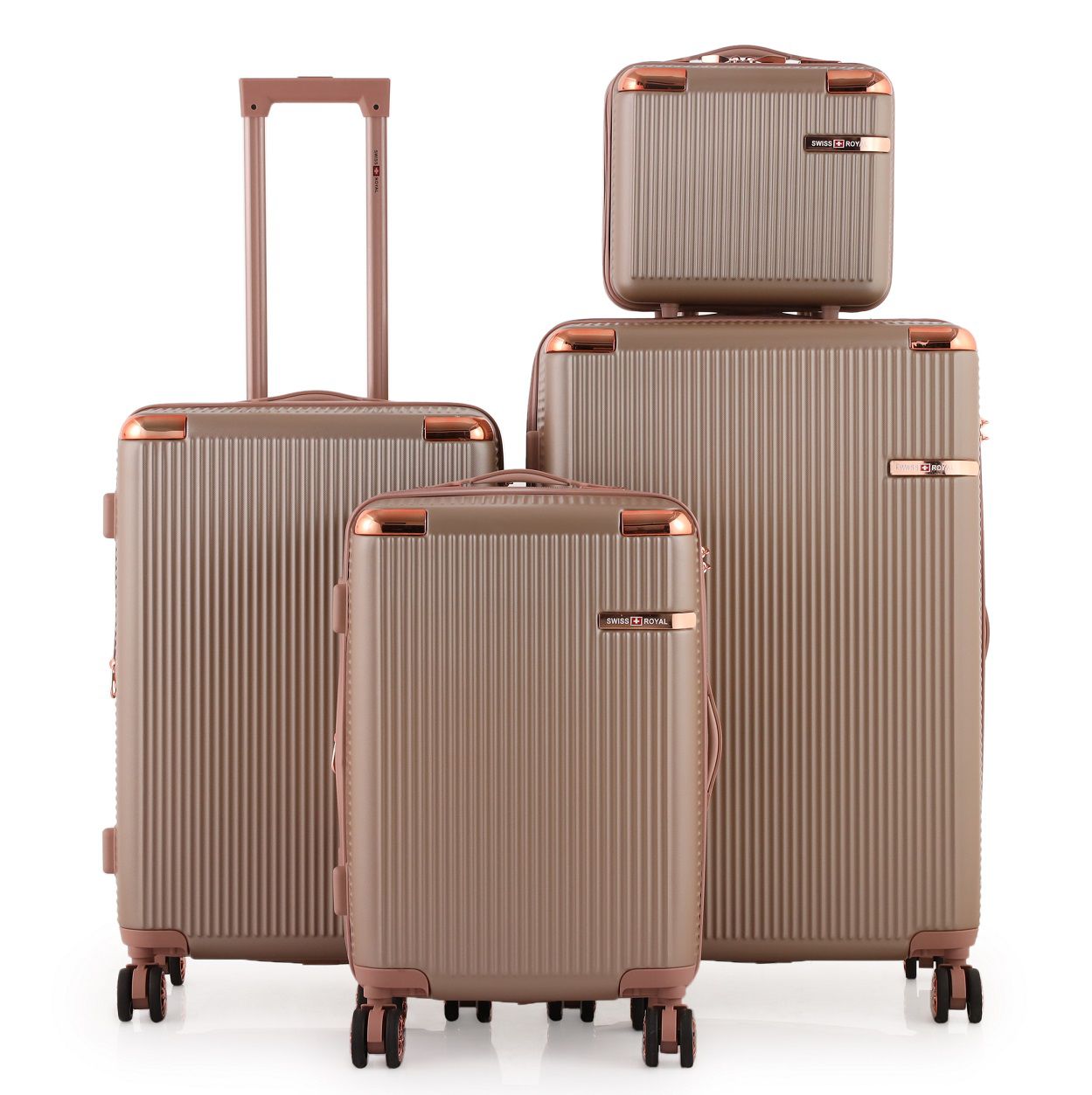 Toronto4Champ_08052024160612.jpg סט מזוודות קשיחות יוקרתי בצבע שמפנייה 3 יח` |30|26|20 אינץ' Swiss Toronto ותיק איפור מתנה – תמונה 1