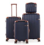 סט מזוודות קשיחות יוקרתי בצבע כחול נייבי 3 יח` |30|26|20 אינץ' Swiss Toronto ותיק איפור מתנה