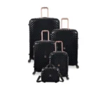סט 5 מזוודות יוקרה בלתי שבירות Glitzy מבית IT Luggage - חלקים בגדלים 32″ / 28″ / 24″ / 20″ + תיק איפור תואם צבע רוז גולד מטאלי