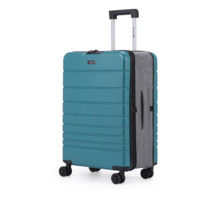 מזוודת טרולי 20" מתקפלת עליה למטוס דגם XFOLD מבית Swiss Voyager בצבע ירוק בקבוק