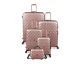 סט 5 מזוודות יוקרה בלתי שבירות Glitzy מבית IT Luggage - חלקים בגדלים 32″ / 28″ / 24″ / 20″ + תיק איפור תואם צבע רוז
