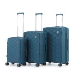 ⁦סט מזוודות קשיחות בלתי שבירות 20/24/28 אינץ' Swiss Royal Porto - תיק איפור במתנה צבע ג'ינס⁩ – תמונה ⁦2⁩