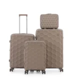 סט מזוודות קשיחות בלתי שבירות 20/24/28 אינץ' Swiss Royal Porto - תיק איפור במתנה צבע  שמפנייה