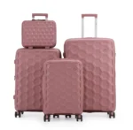 סט מזוודות קשיחות בלתי שבירות 20/24/28 אינץ' Swiss Royal Porto - תיק איפור במתנה צבע רוז גולד