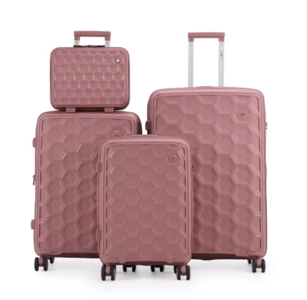 סט מזוודות קשיחות בלתי שבירות 20/24/28 אינץ' Swiss Royal Porto - תיק איפור במתנה צבע רוז גולד