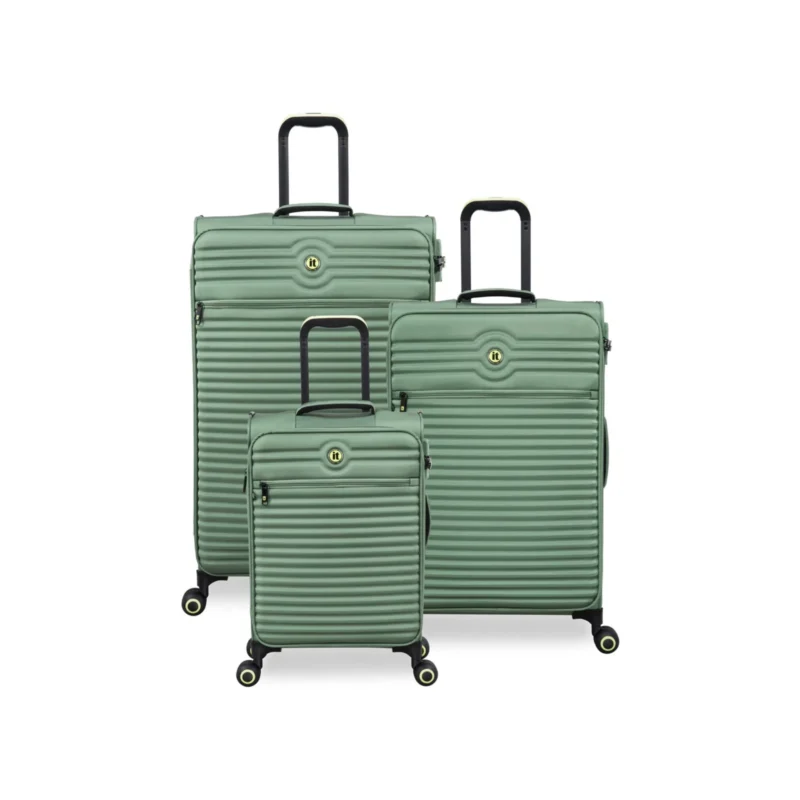 סט מזוודות בד קלות 3 יח' 30/25/20 מבית IT Luggage דגם CIRCULATOR בצבע ירוק טבעי