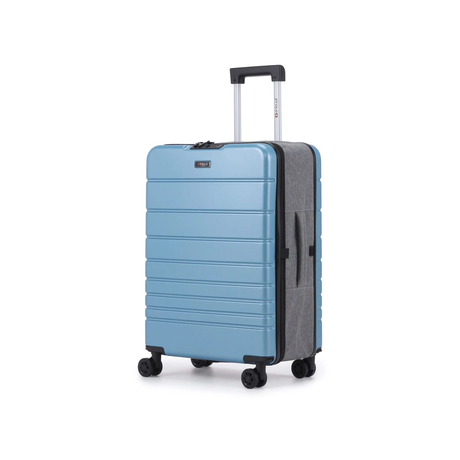 std-37402 מזוודת טרולי 20" מתקפלת עליה למטוס דגם XFOLD מבית Swiss Voyager בצבע ג'ינס