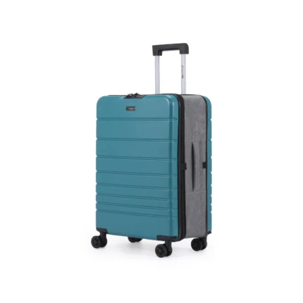מזוודת טרולי 20" מתקפלת עליה למטוס דגם XFOLD מבית Swiss Voyager בצבע ירוק בקבוק