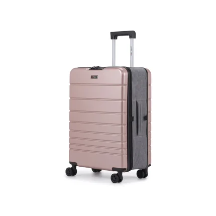 מזוודת טרולי 20" מתקפלת עליה למטוס דגם XFOLD מבית Swiss Voyager בצבע רוז גולד