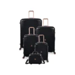 סט 5 מזוודות יוקרה בלתי שבירות Glitzy מבית IT Luggage - חלקים בגדלים 32″ / 28″ / 24″ / 20″ + תיק איפור תואם צבע רוז גולד מטאלי