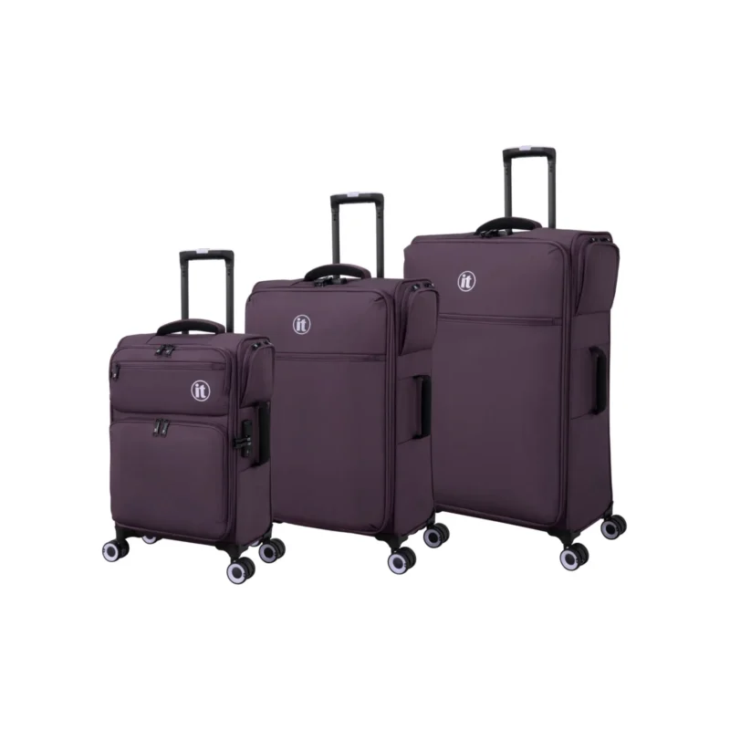 סט 3 מזוודות בד במשקל נוצה דגם Simultaneous מבית IT Luggage – גדלים 30/25/20 אינץ’ – בצבע סגול